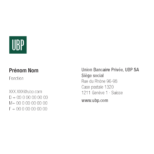 UBP Cartes de Visite recto-verso